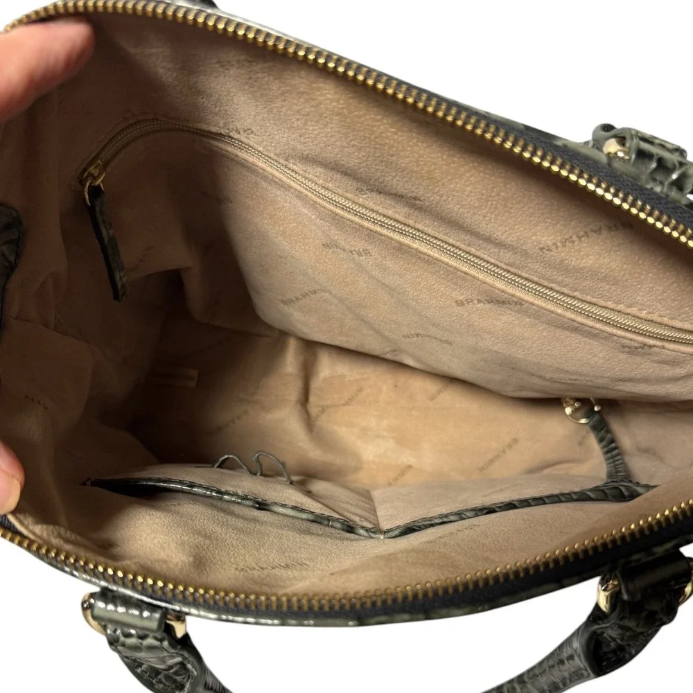 BRAHMIN Duxbury Satchel Olive Gray Melbourne Croc Leather Size Medium‎